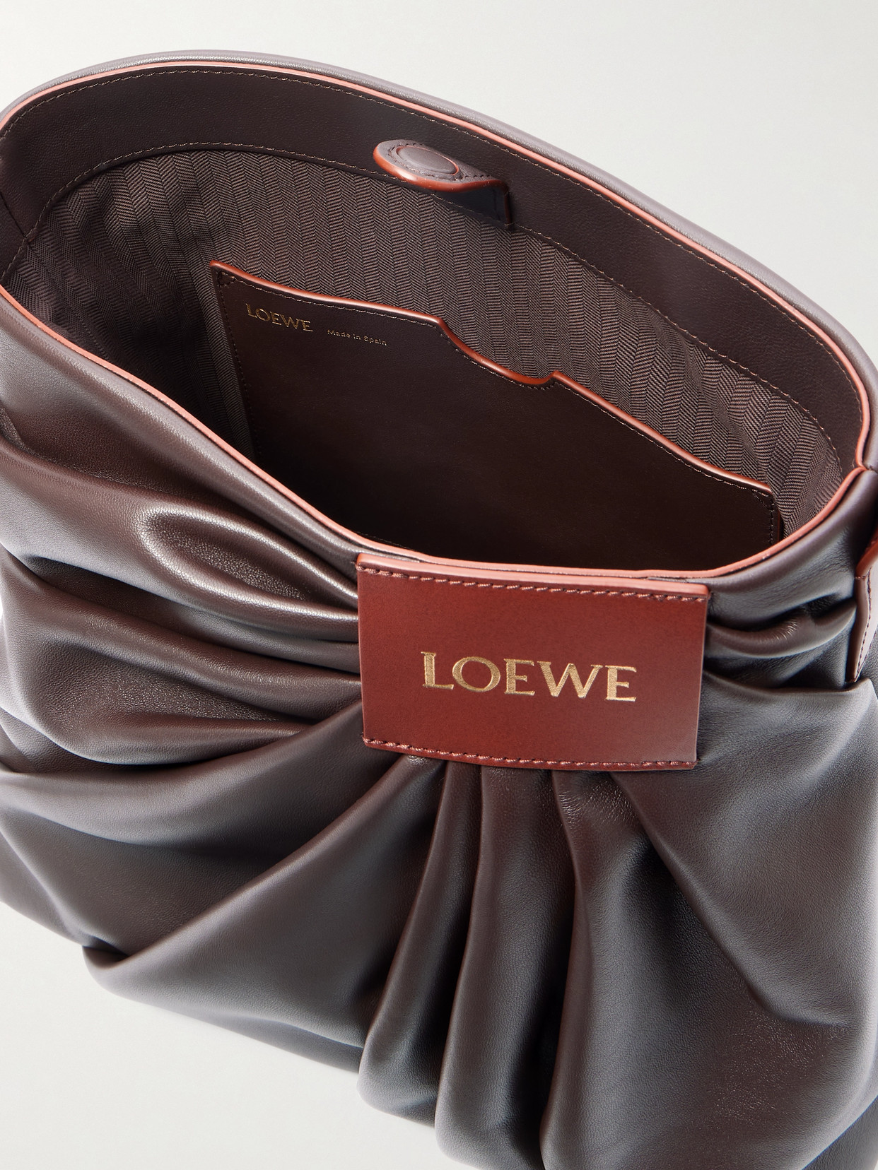 Loewe Featherlight Gathered Leather Tote In Brown