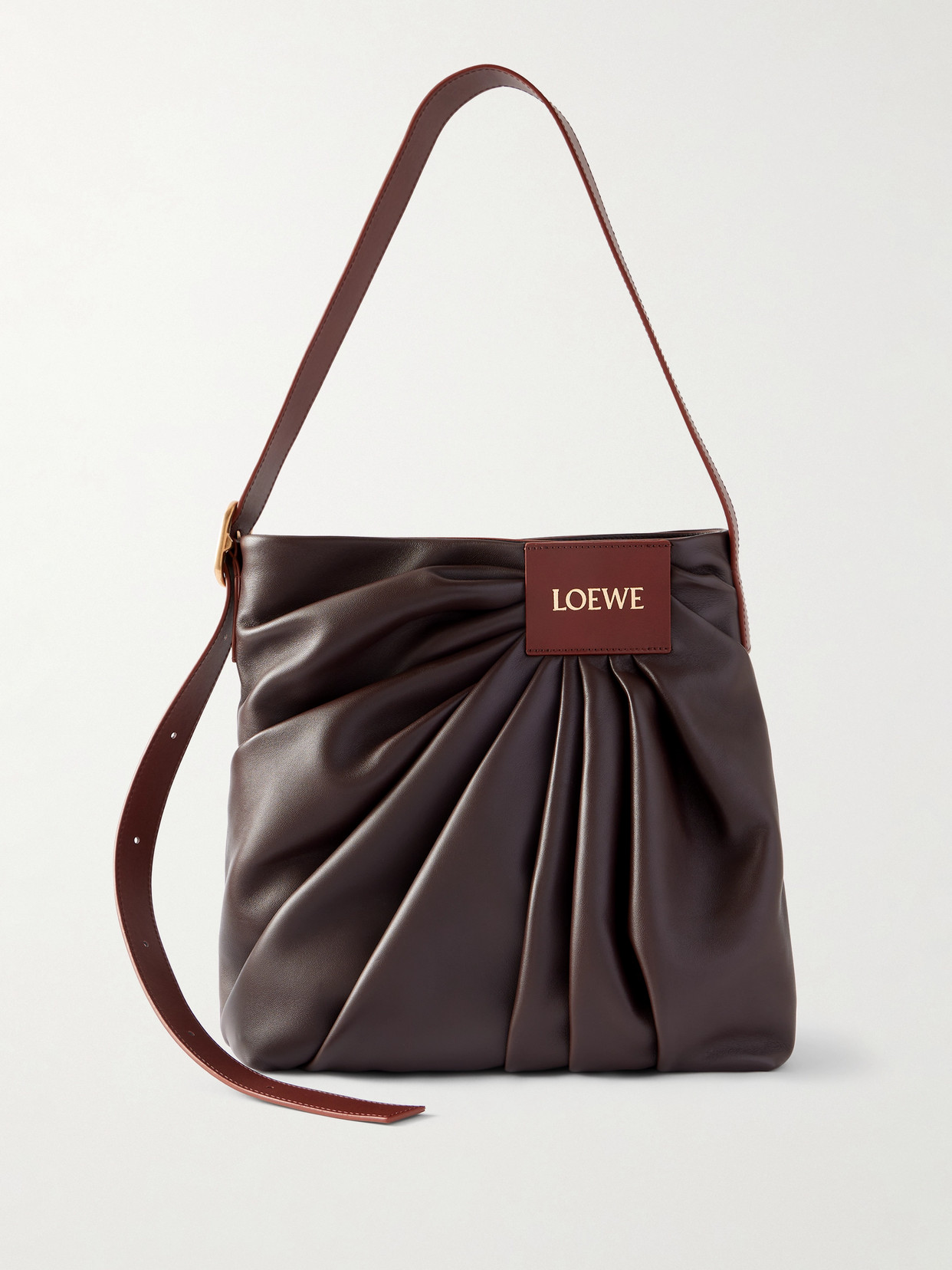 Loewe Featherlight Gathered Leather Tote In Brown