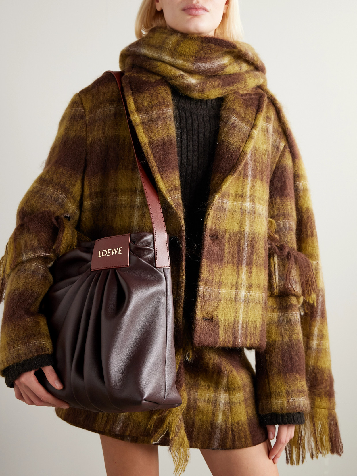 Loewe Featherlight Gathered Leather Tote In Brown