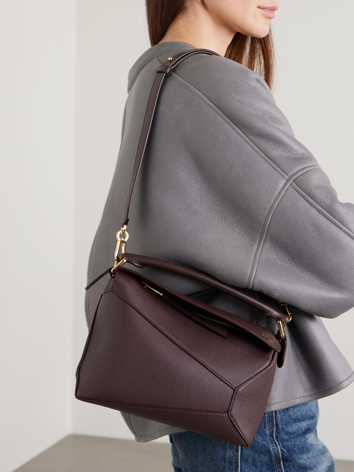 Loewe Puzzle Edge Small Textured-leather Shoulder Bag In Brown