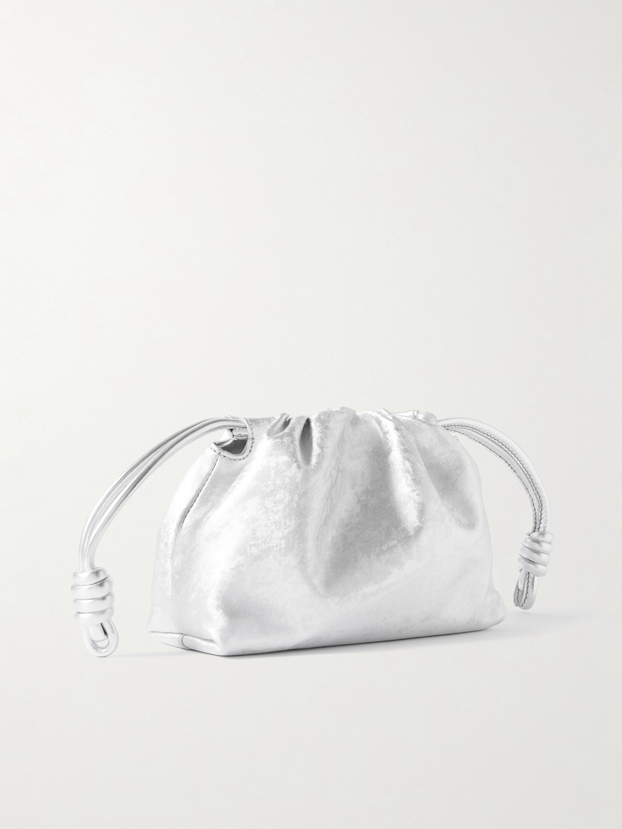 Loewe Flamenco Mini Metallic Leather Clutch In Silver