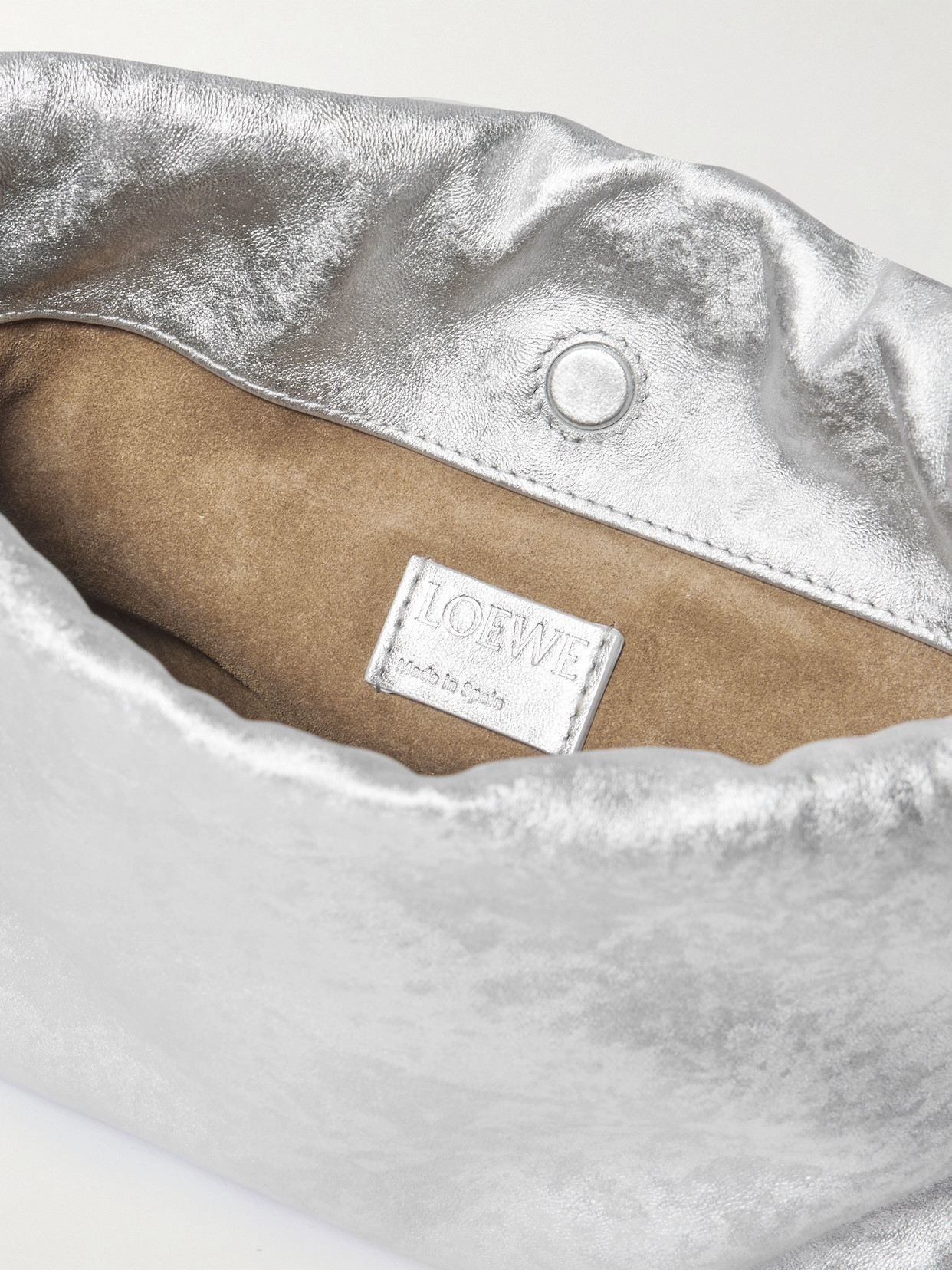 Loewe Flamenco Mini Metallic Leather Clutch In Silver