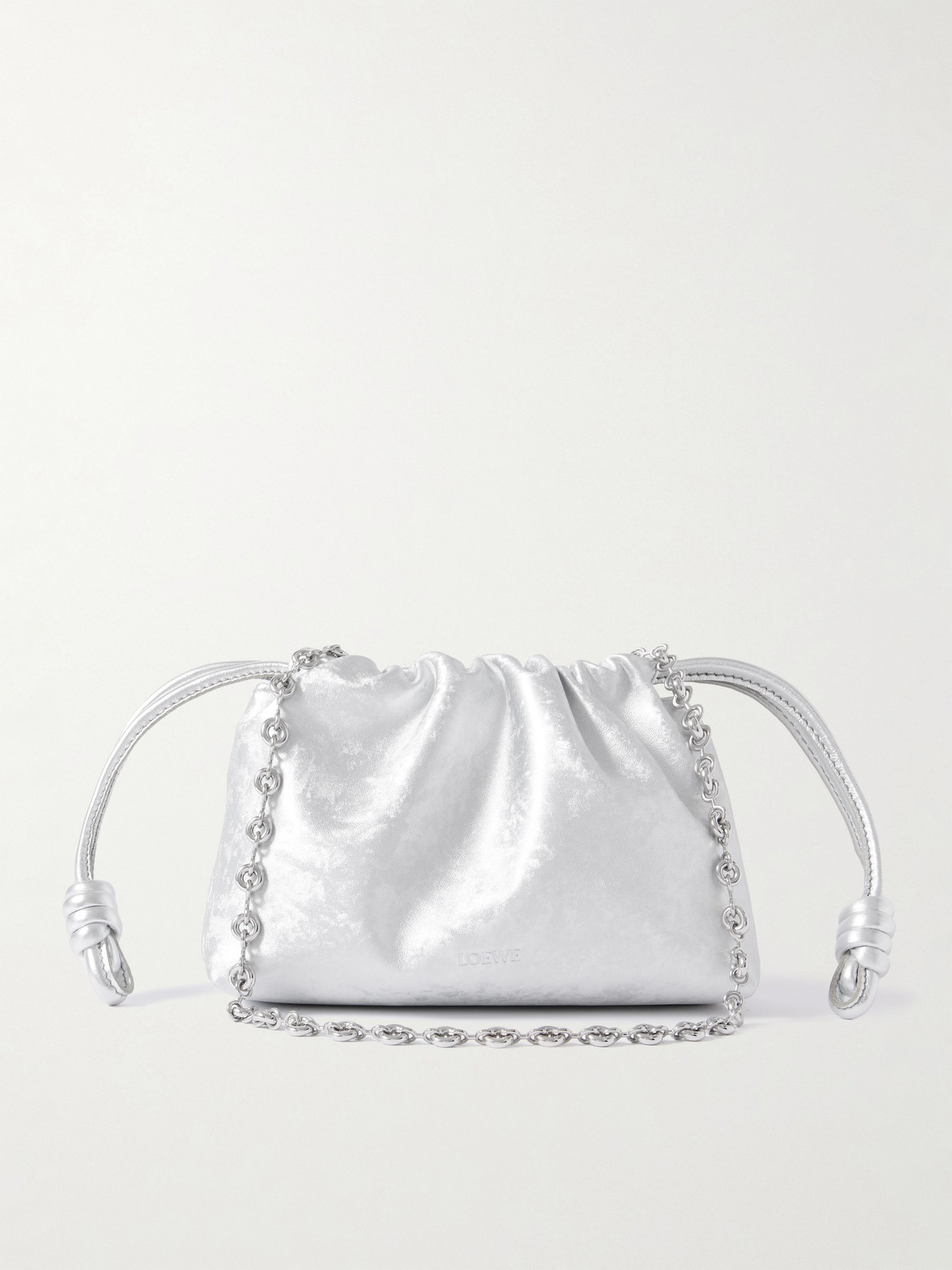 Loewe Flamenco Mini Metallic Leather Clutch In Silver