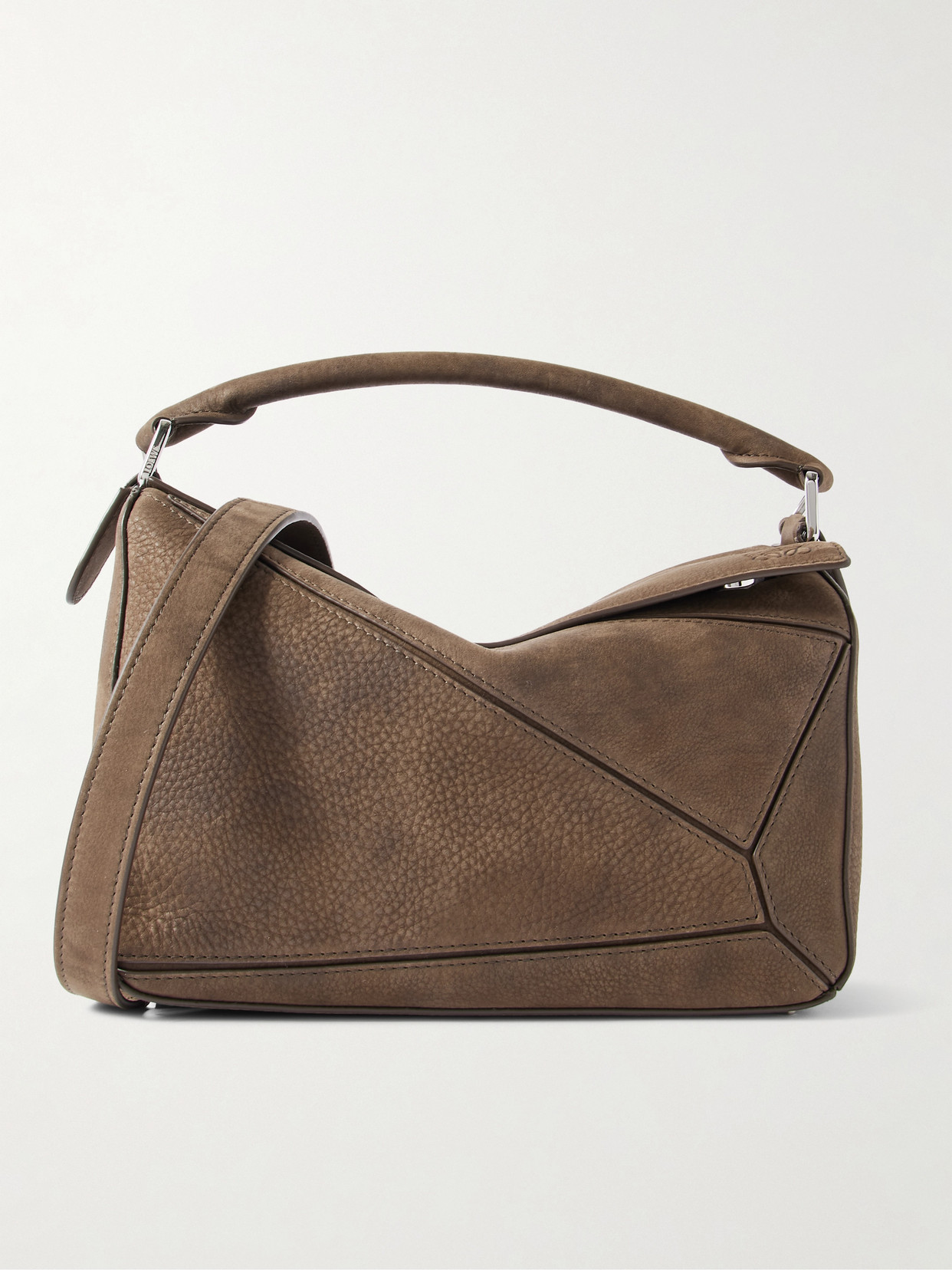 Loewe Puzzle Small Textured-nubuck Shoulder Bag In Brown