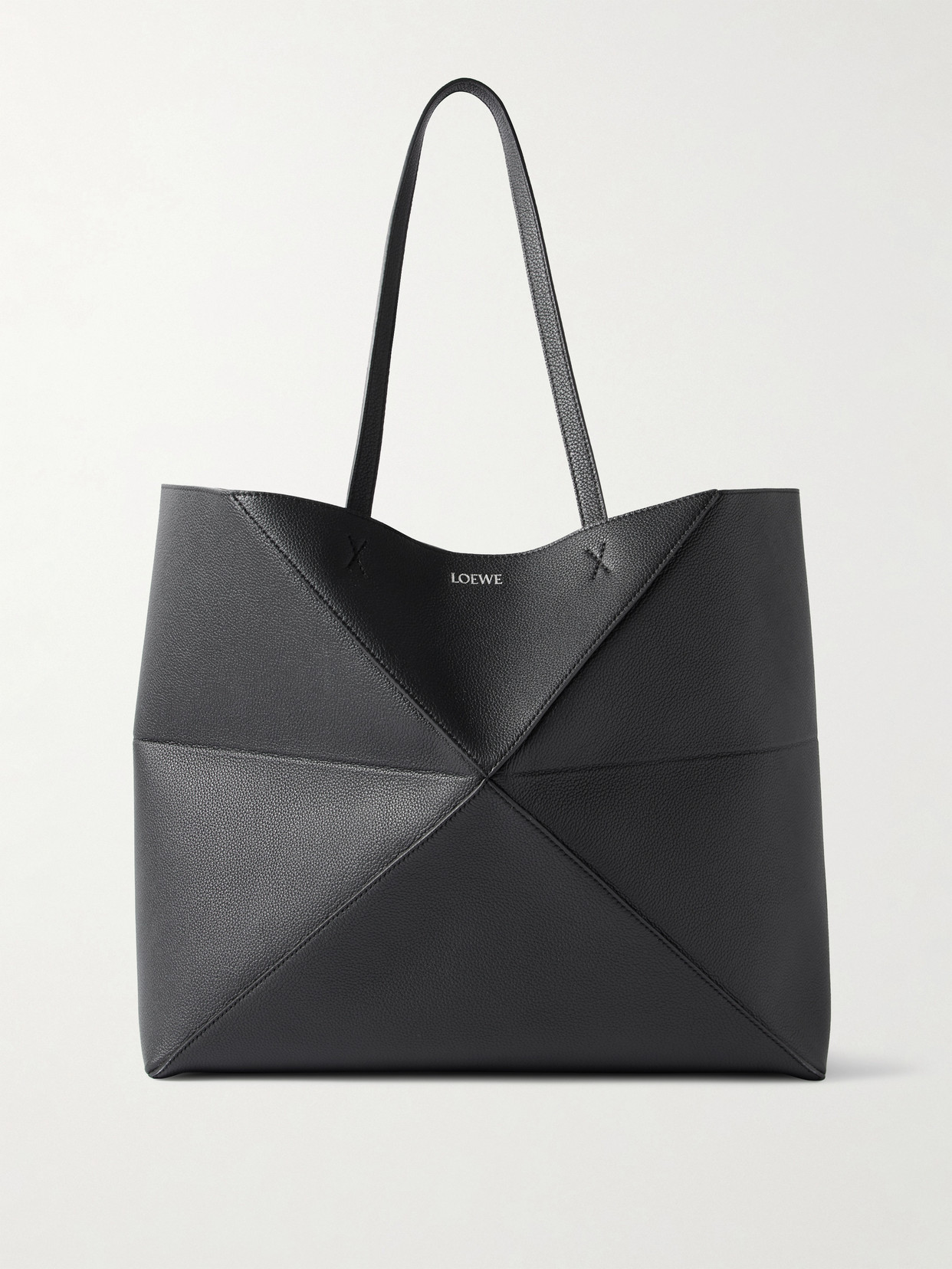Loewe Puzzle Fold Horizontal Large Textured-leather Tote In Black
