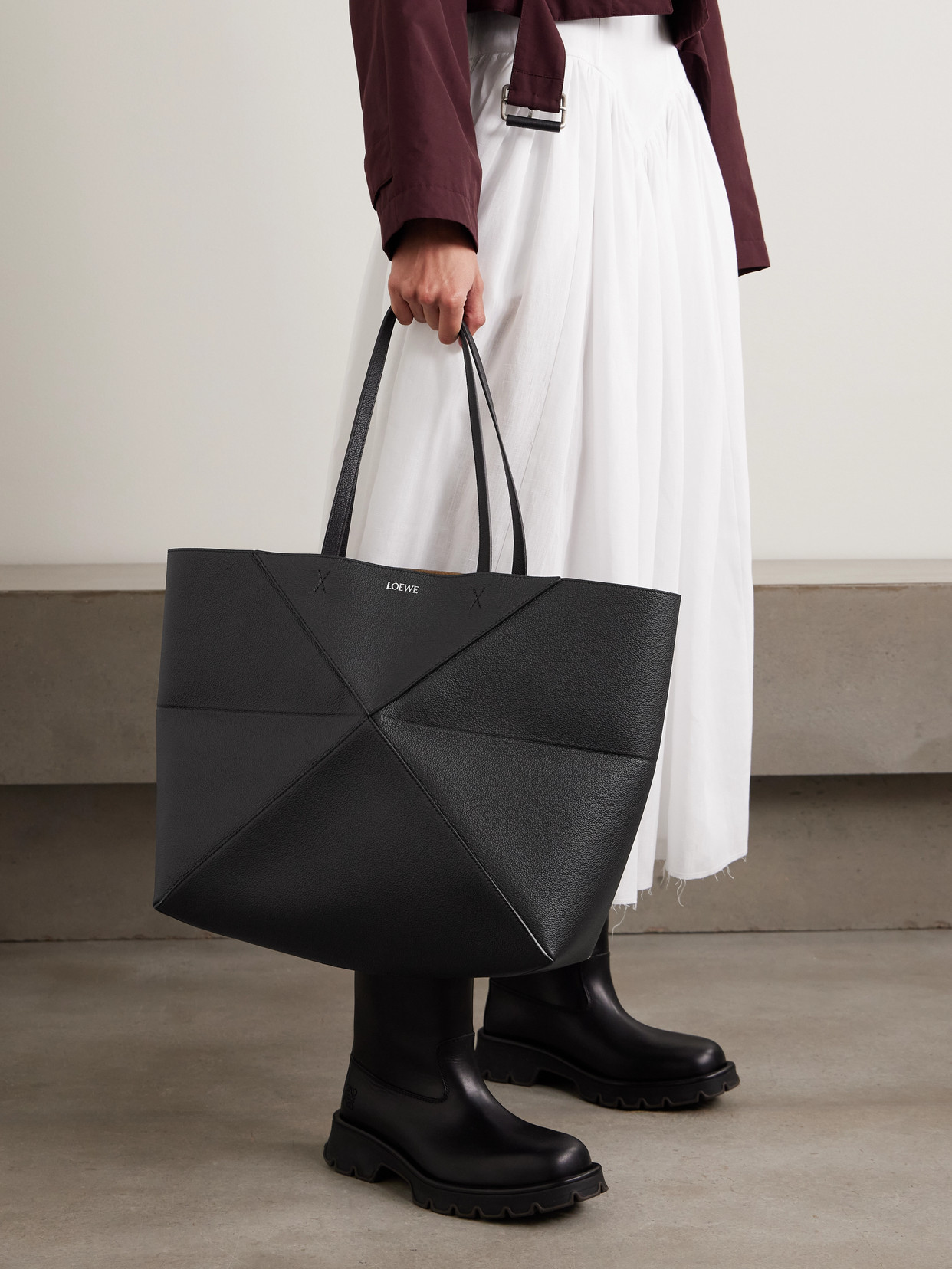 Puzzle Fold Horizontal Large Textured-Leather Tote