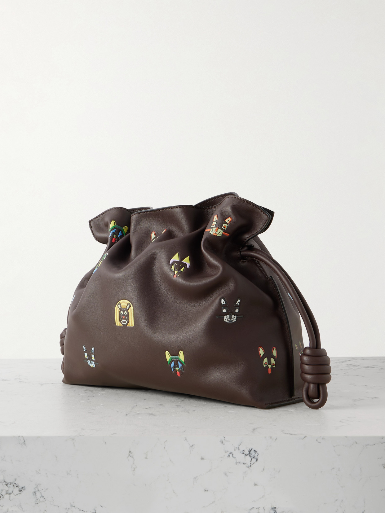 Loewe + Louis Wain Flamenco Cats Mini Printed Leather Clutch In Brown