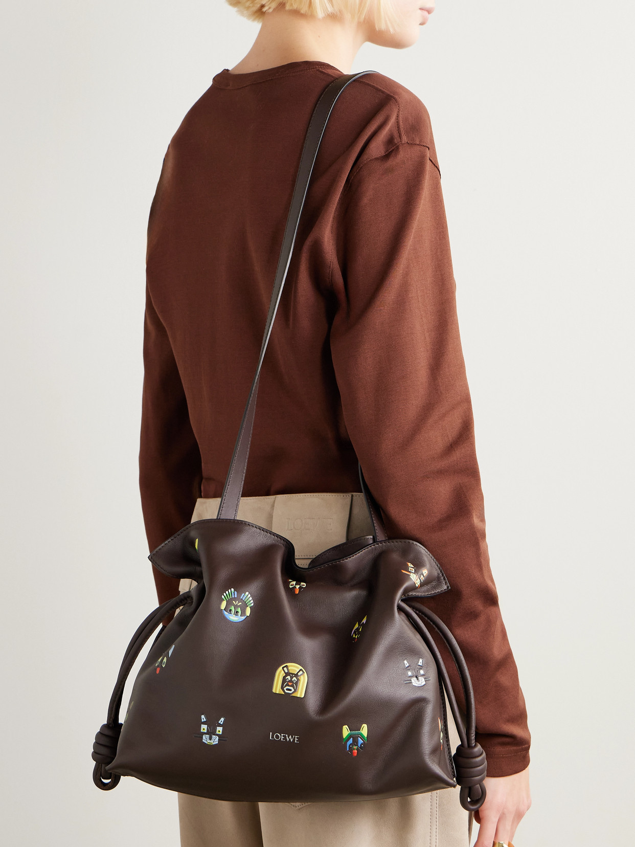 Loewe + Louis Wain Flamenco Cats Mini Printed Leather Clutch In Brown