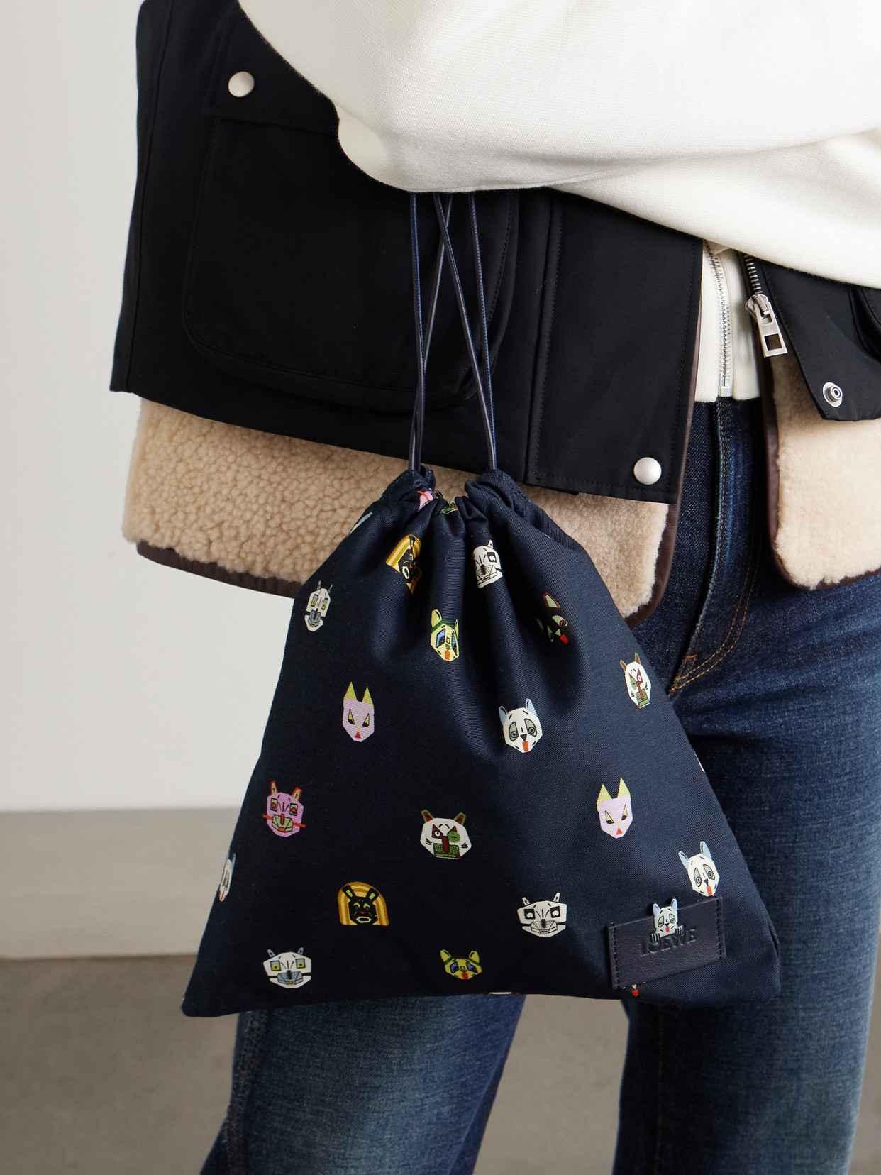 Loewe Leather-trimmed Printed Cotton-twill Pouch In Multi