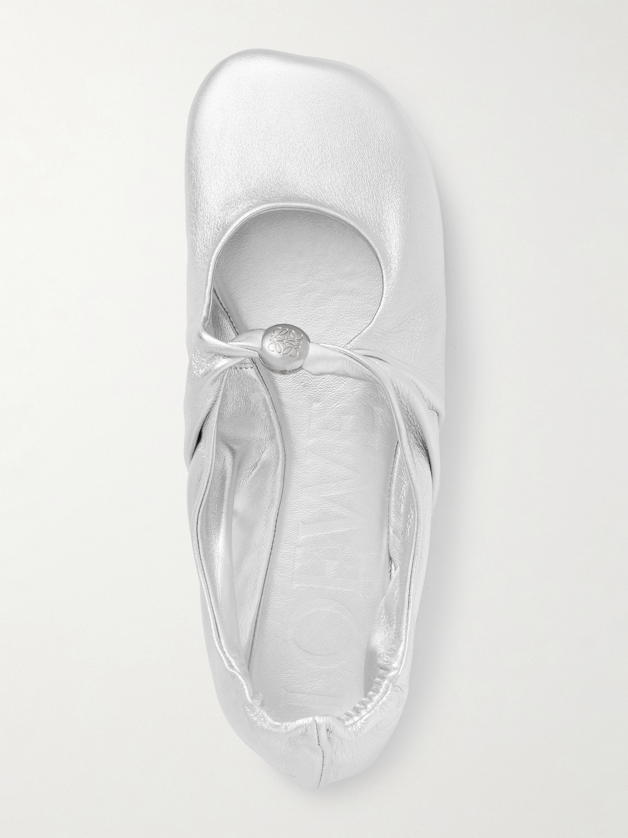 Loewe Pebble Metallic Leather Ballet Flats In Silver