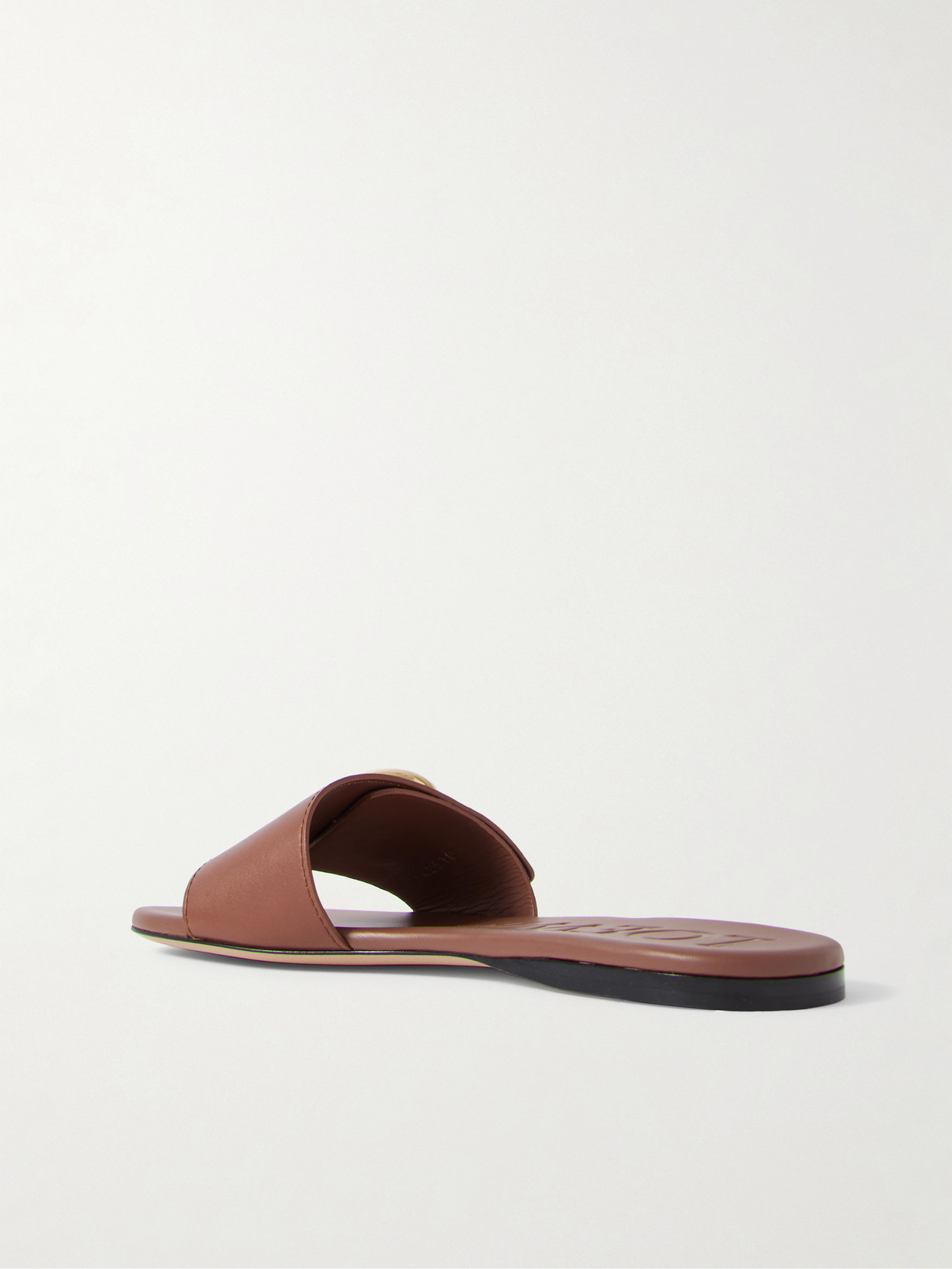 Loewe Rustcolored Pebble Slides In Leather In Brown