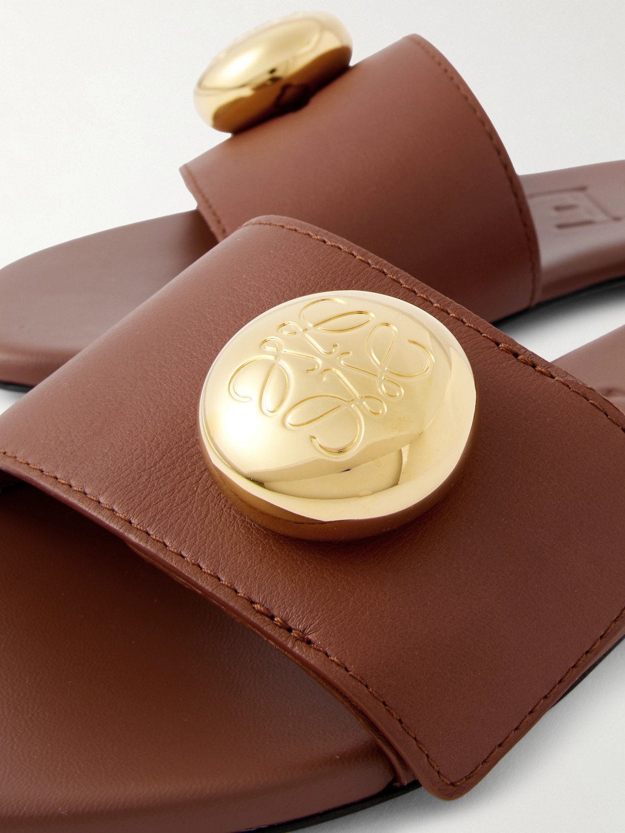 Loewe Rustcolored Pebble Slides In Leather In Brown