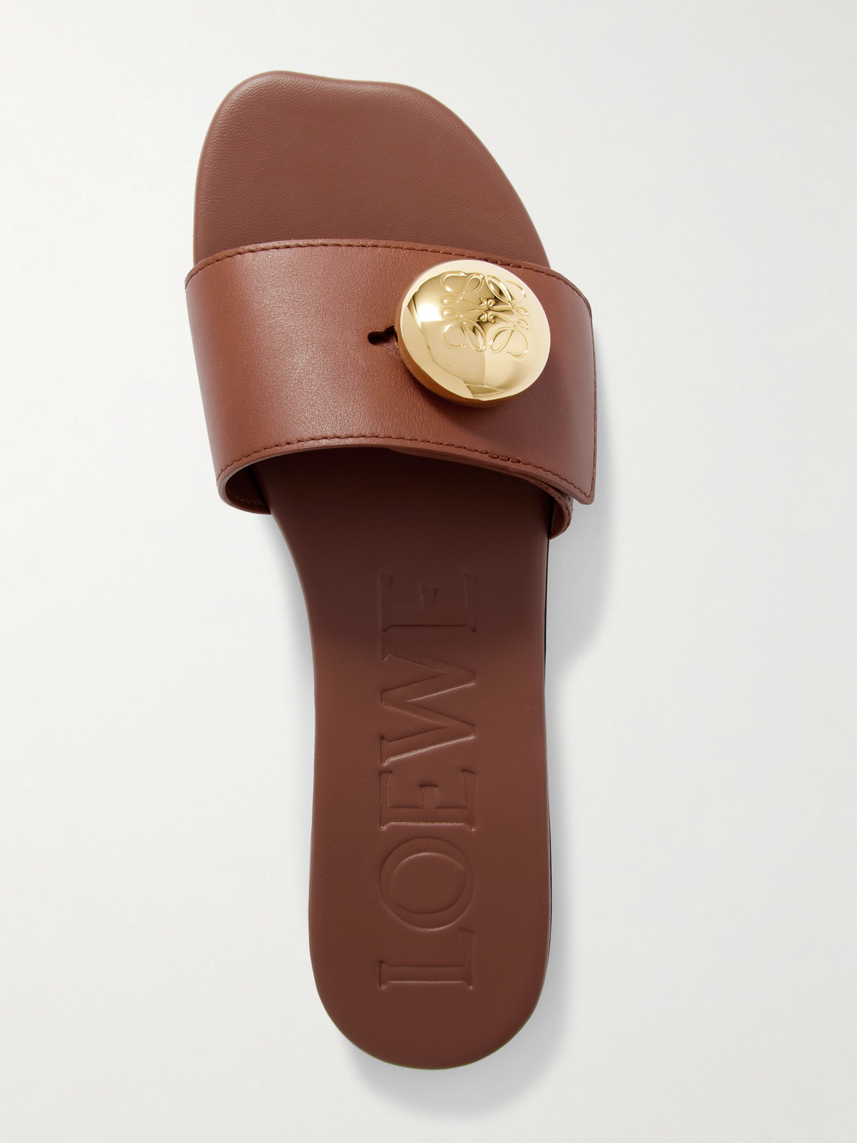 Loewe Rustcolored Pebble Slides In Leather In Brown