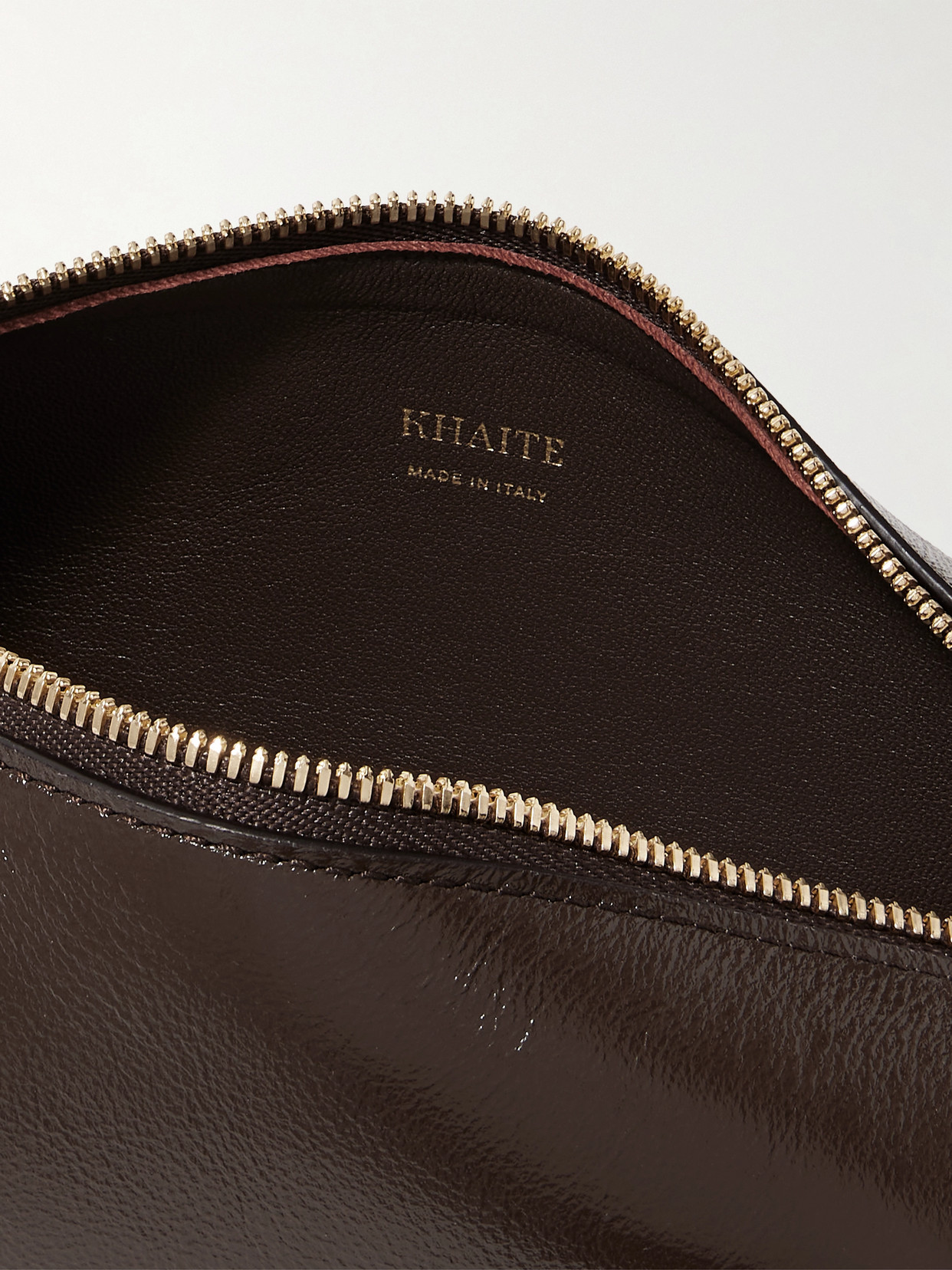 Khaite Kye Glossed-leather Shoulder Bag In Brown