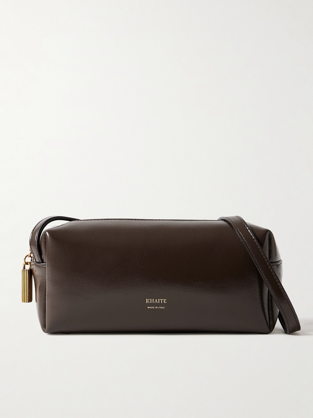 Khaite Kye Glossed-leather Shoulder Bag In Brown