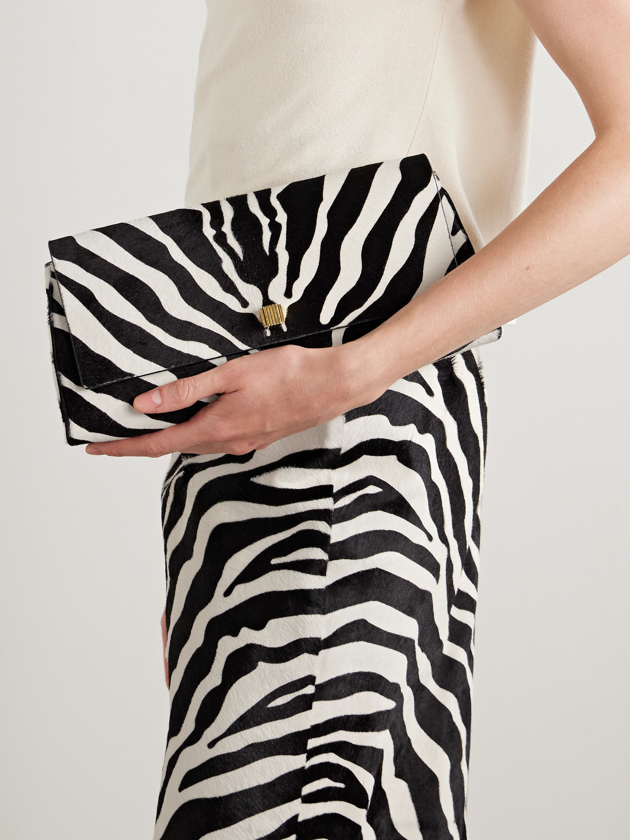 Khaite Audrey Zebra-print Calf Hair Clutch In Multi