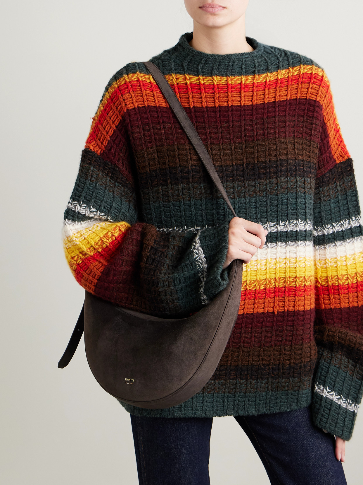 Khaite Augustina Small Suede Shoulder Bag In Brown