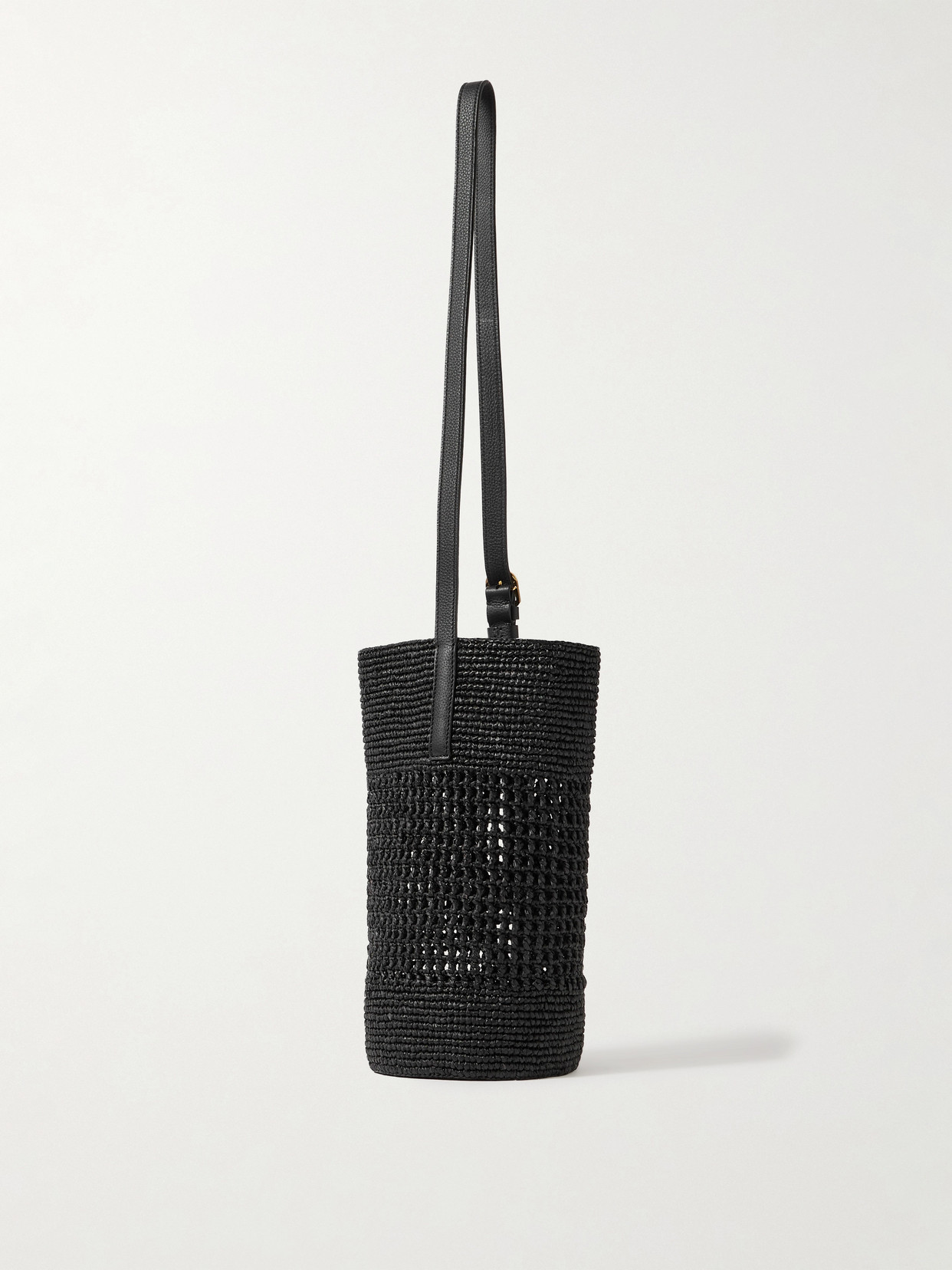 Khaite Billie Leather-trimmed Raffia Bucket Bag In Black