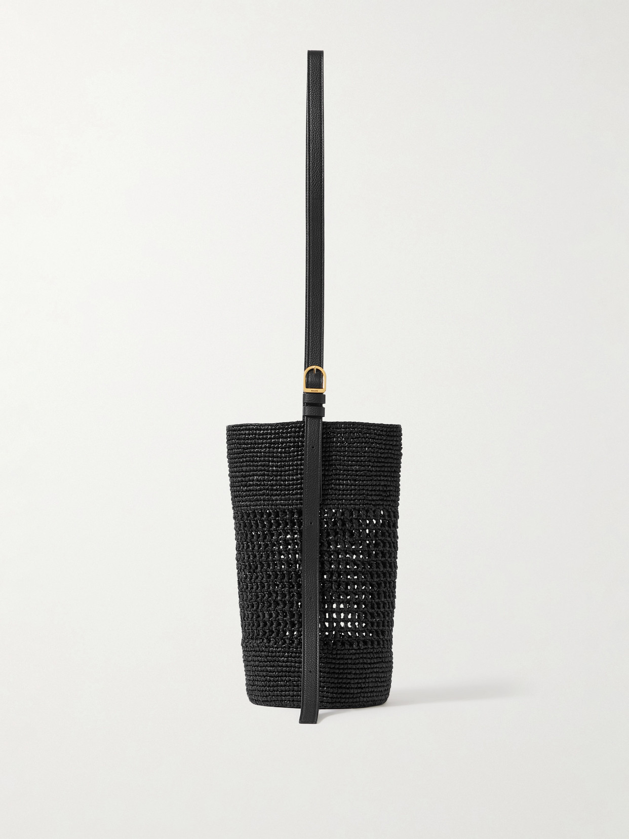 Khaite Billie Leather-trimmed Raffia Bucket Bag In Black