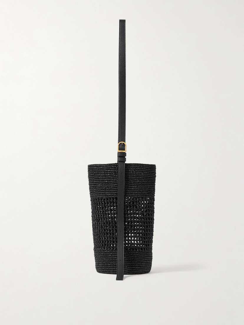 Khaite Billie Leather-trimmed Raffia Bucket Bag