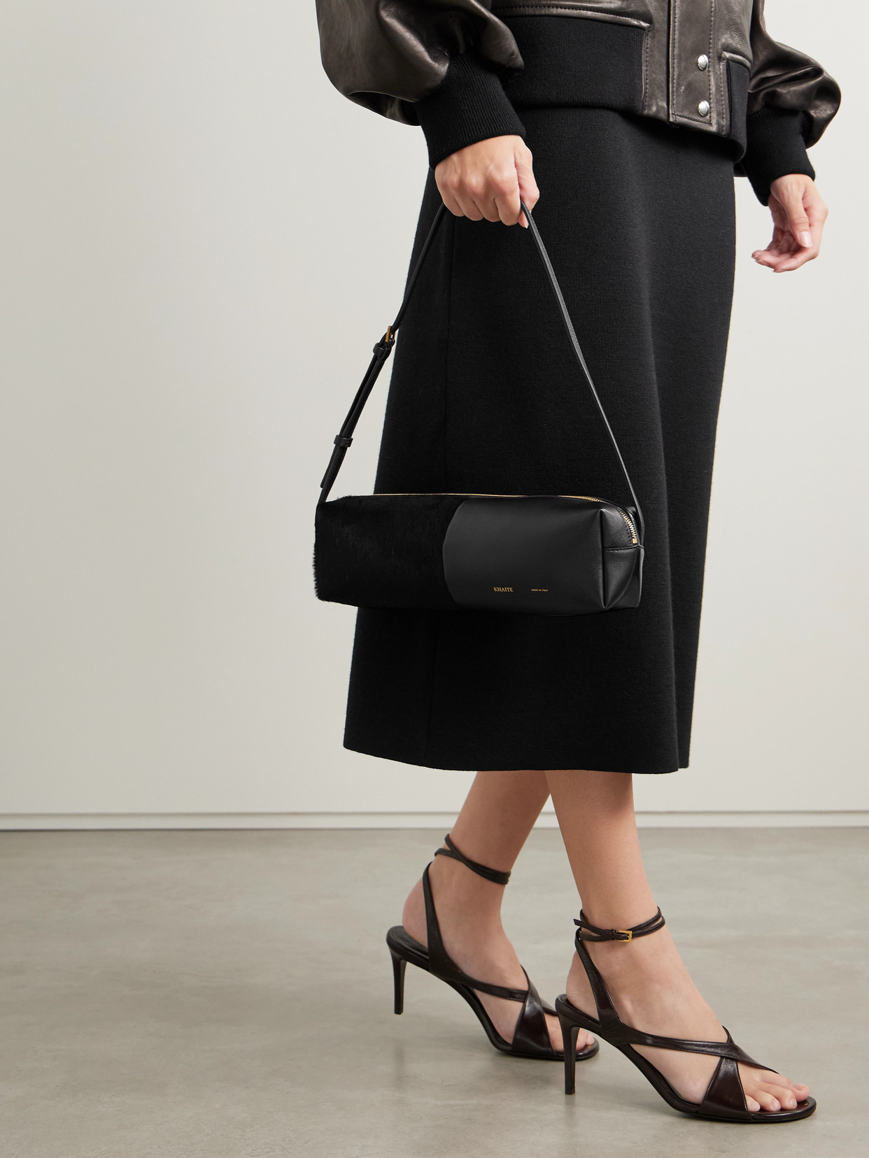 Khaite Kye Calf Hair And Leather Shoulder Bag In Black