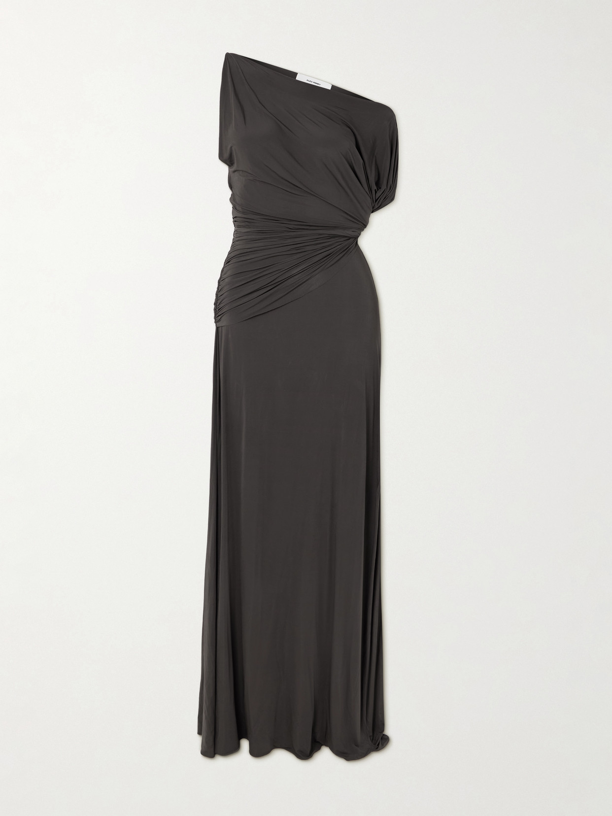 Alex Perry One-shoulder Draped Stretch-jersey Gown In Gray