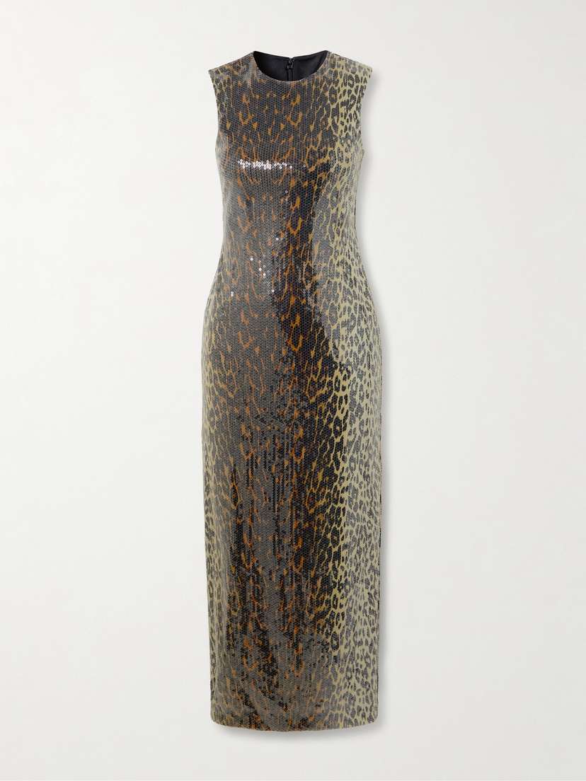 Alex Perry Leopard-print Sequined Stretch-mesh Midi Dress