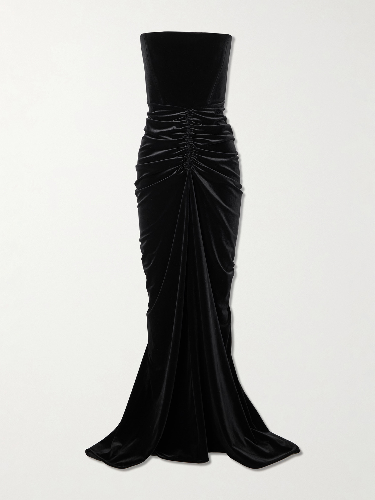 Alex Perry Strapless Ruched Velvet Gown In Black