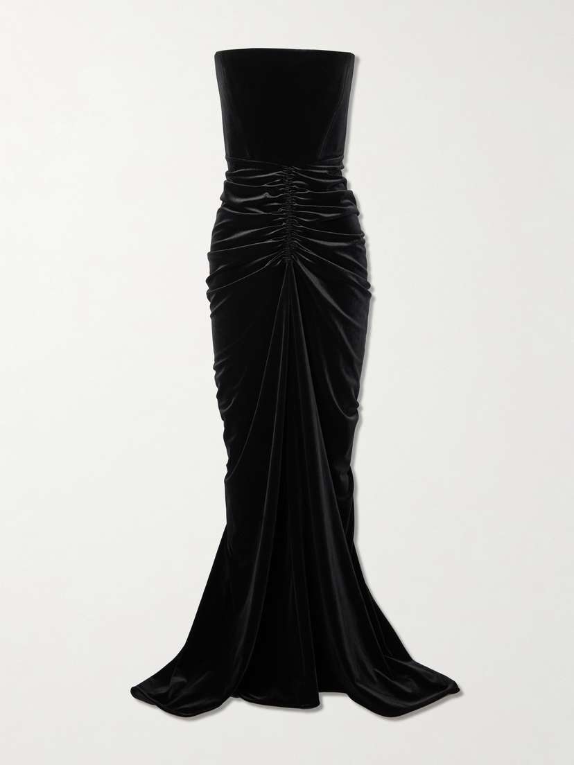 Alex Perry Strapless Ruched Velvet Gown