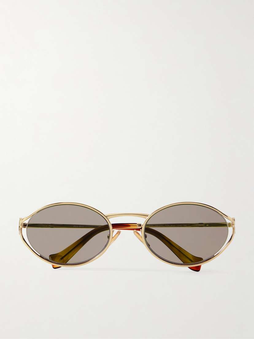 Miu Miu Eyewear Oval-frame Gold-tone Sunglasses