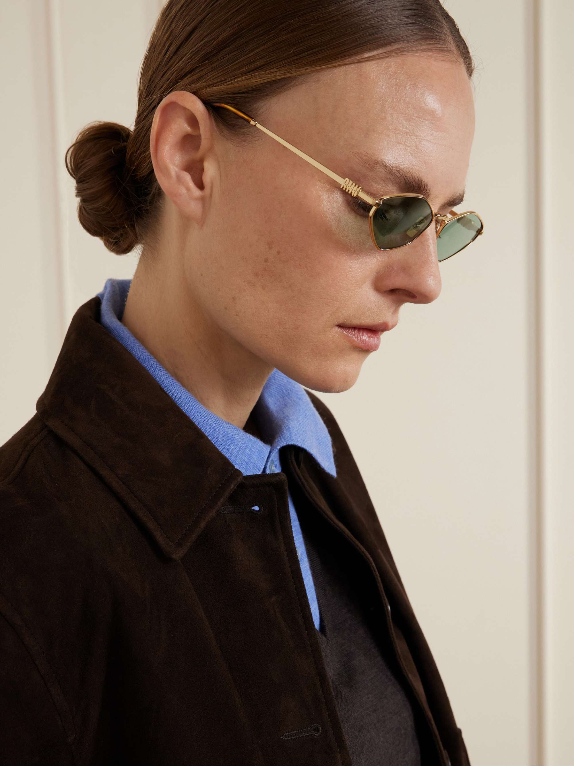 MIU MIU Oval-frame gold-tone sunglasses | NET-A-PORTER