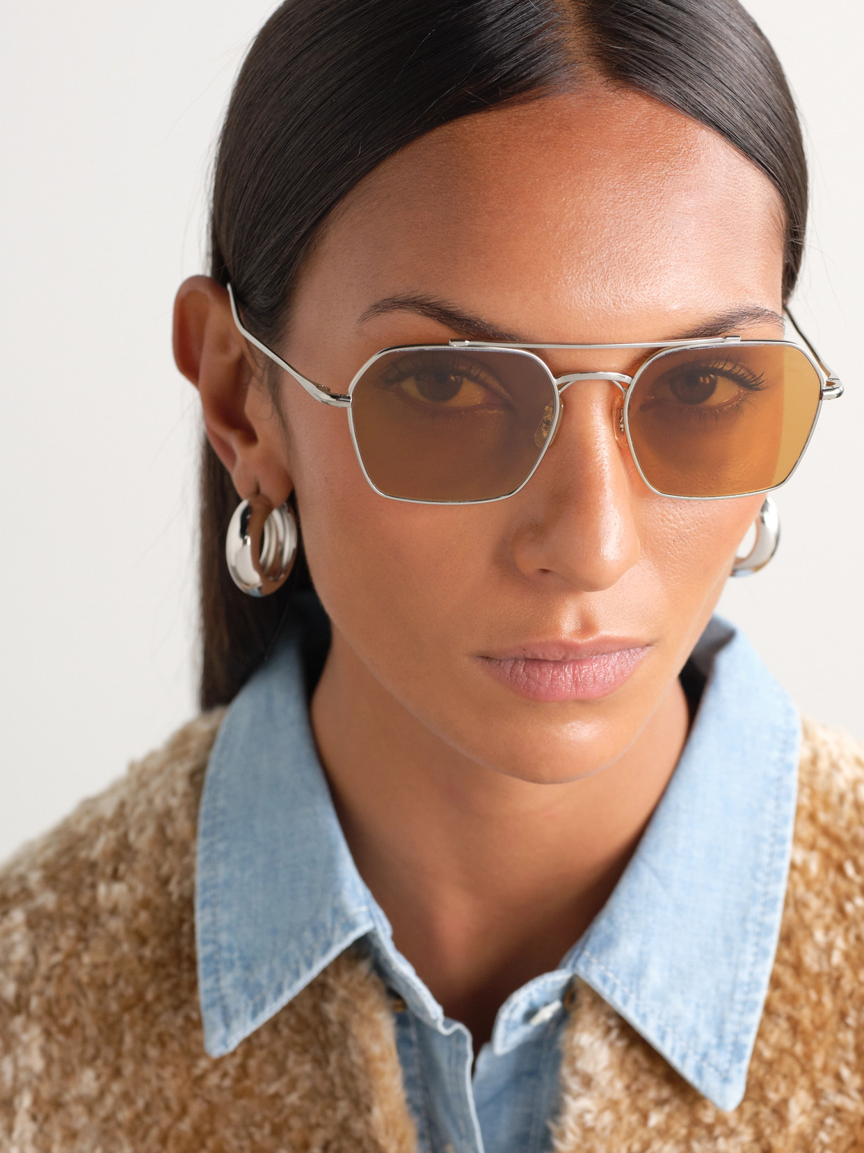 Oliver Peoples Aviator-style Silver-tone Sunglasses In Brown