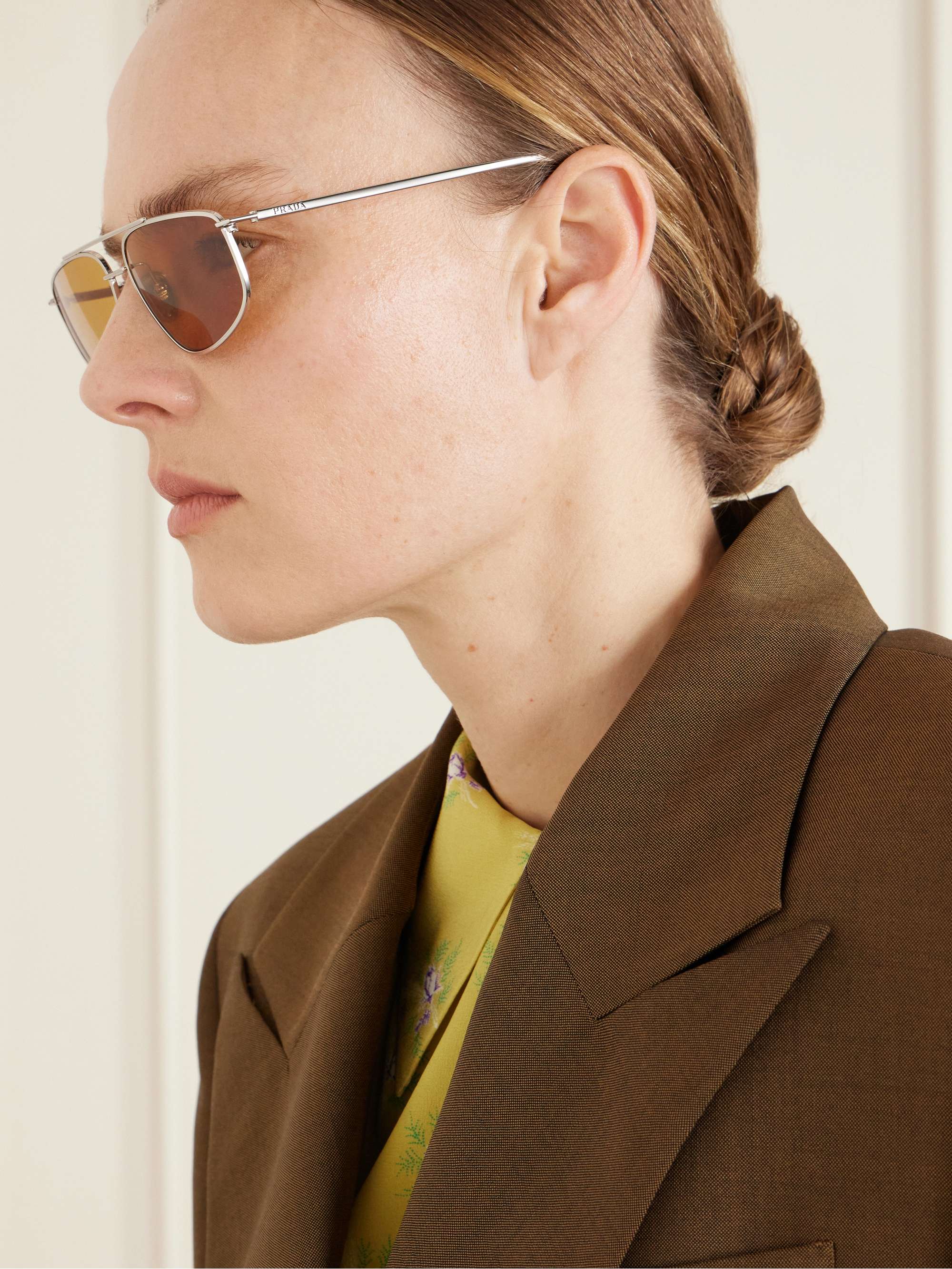 PRADA EYEWEAR Aviator-style silver-tone sunglasses | NET-A  display picture 1