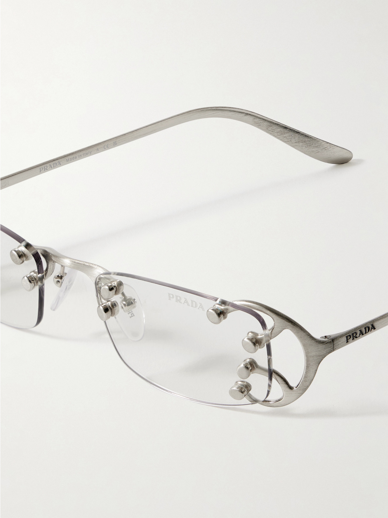 Prada Square-frame Silver-tone Optical Glasses In Silver