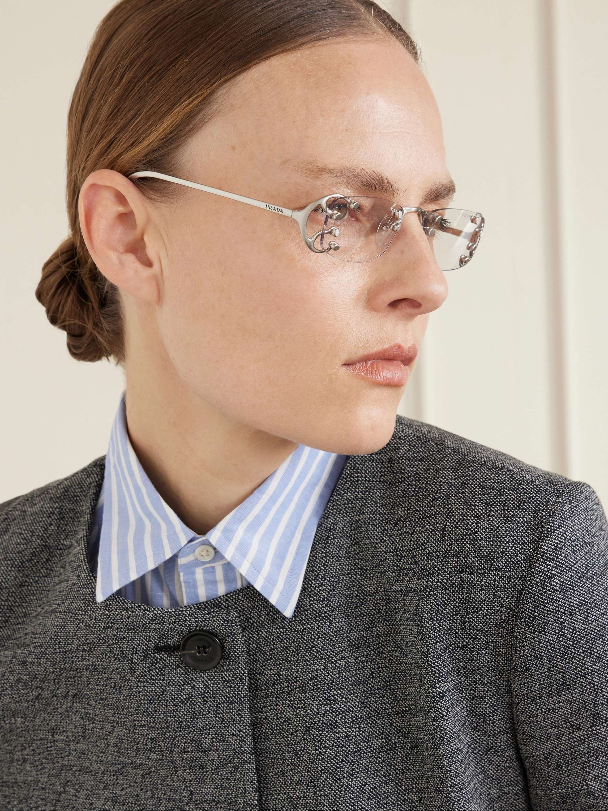 PRADA EYEWEAR Square-frame silver-tone optical glasses | NET-A-PORTER
