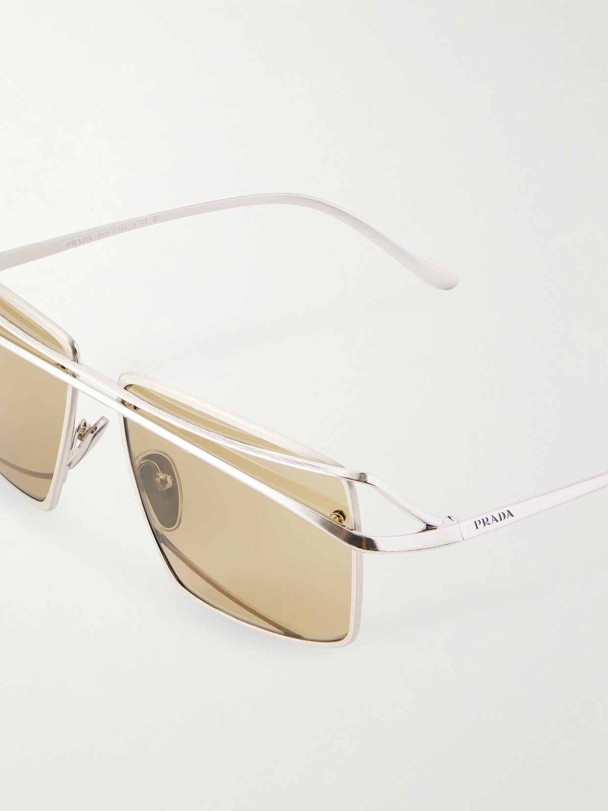 Prada Square-frame Silver-tone Sunglasses In White