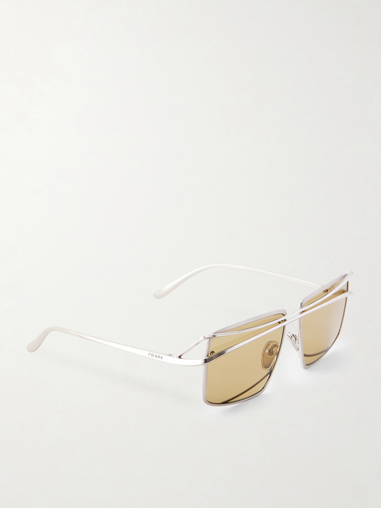 Prada Square-frame Silver-tone Sunglasses In White