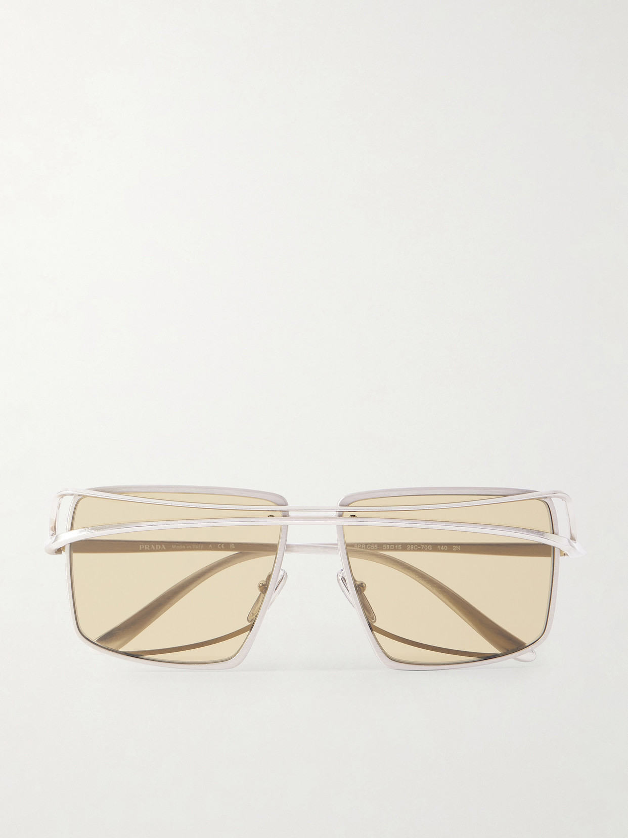 Prada Square-frame Silver-tone Sunglasses In White