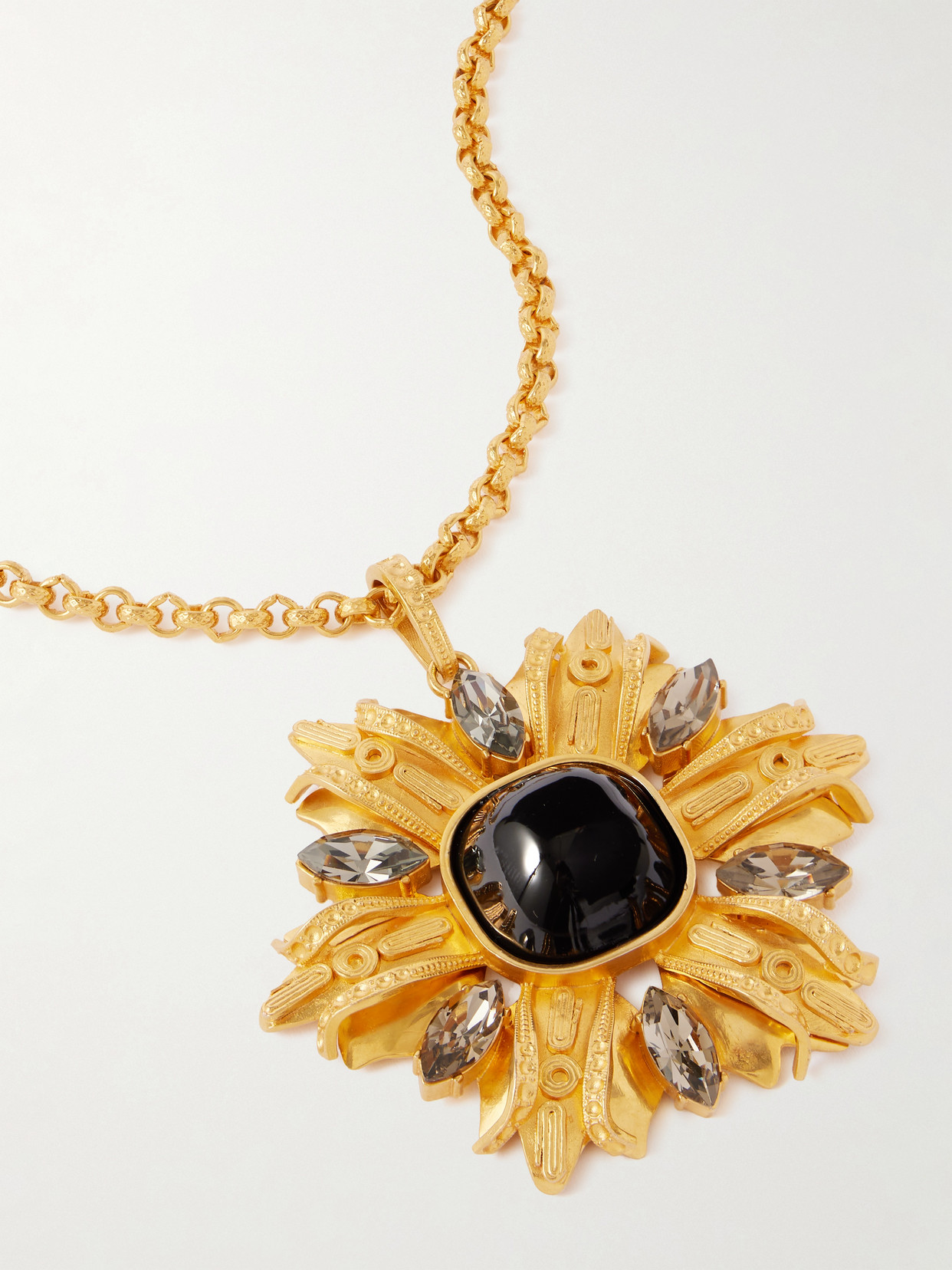 Sonia Petroff Black Lily Gold-plated, Enamel And Swarovski Crystal Necklace In Black