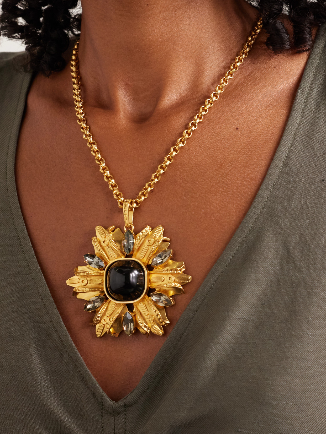Sonia Petroff Black Lily Gold-plated, Enamel And Swarovski Crystal Necklace In Black