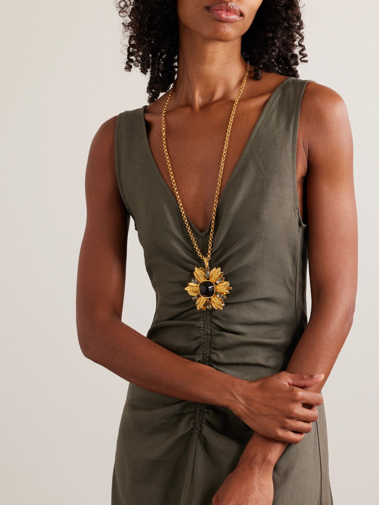 Sonia Petroff Black Lily Gold-plated, Enamel And Swarovski Crystal Necklace In Black