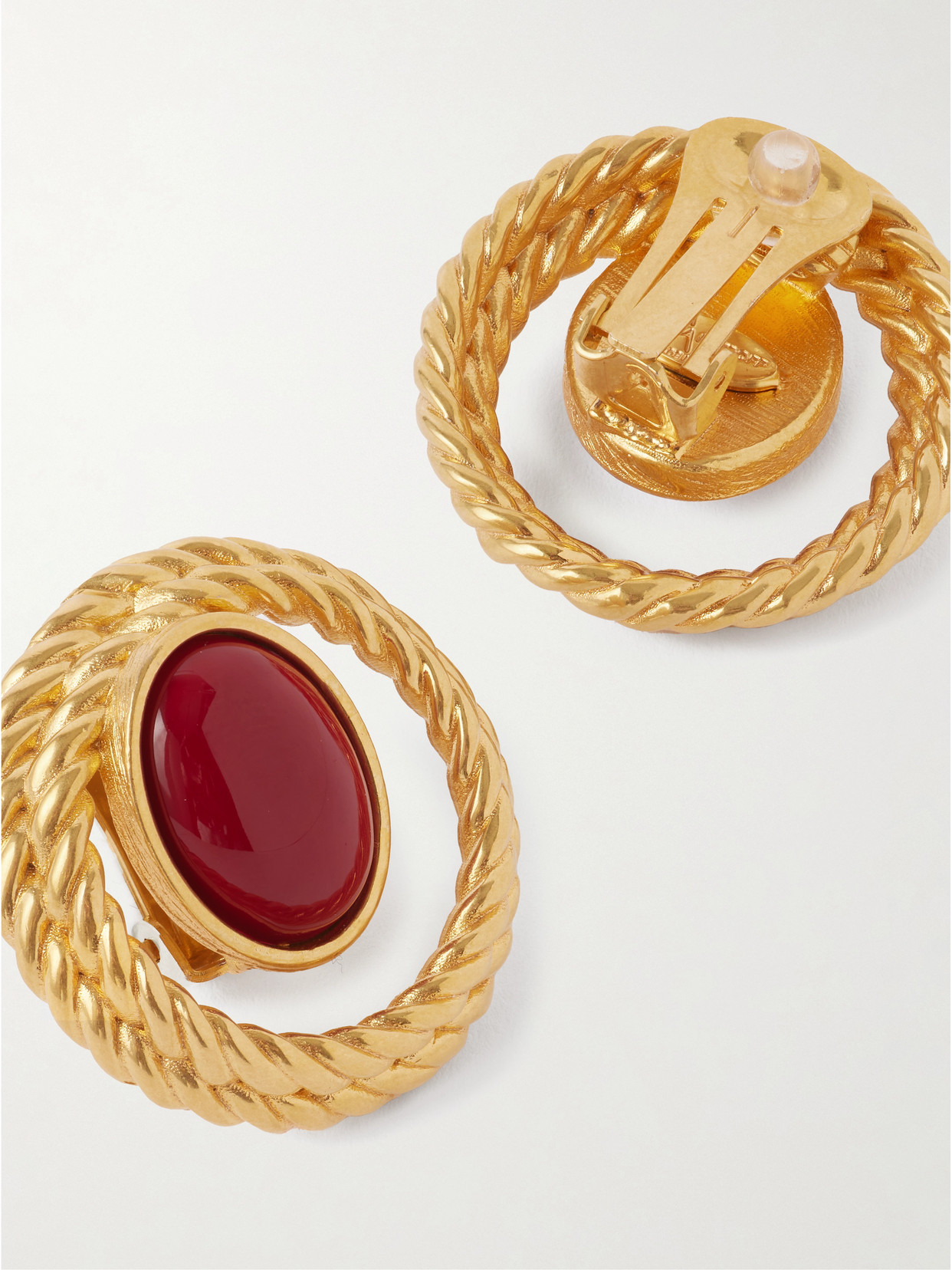 Sonia Petroff Nest Gold-plated Enamel Clip Earrings In Burgundy