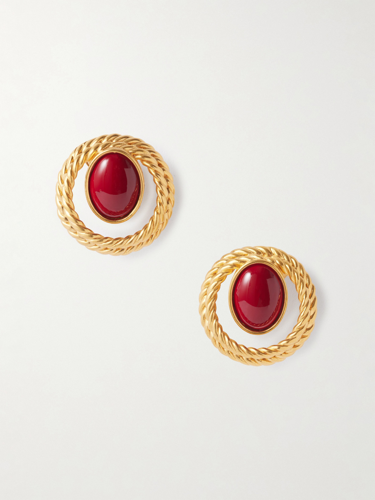Sonia Petroff Nest Gold-plated Enamel Clip Earrings In Burgundy