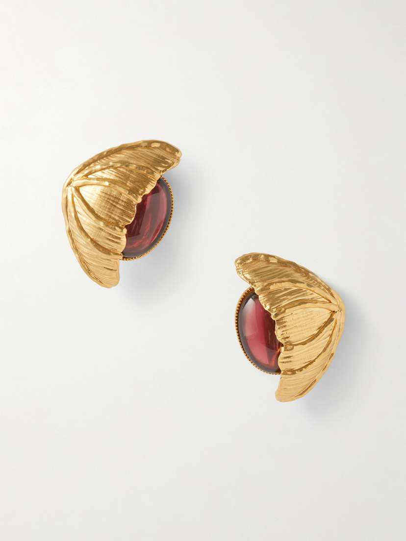 Sonia Petroff Retro Flower Gold-plated Crystal Clip Earrings