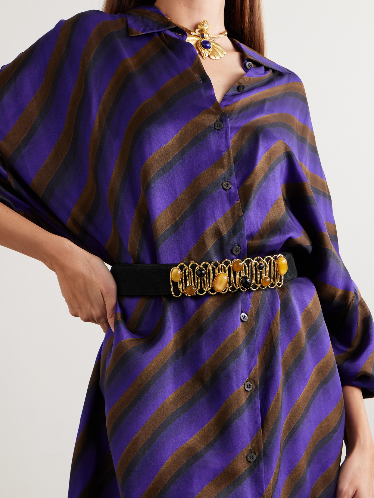 Sonia Petroff Loop De Loop Embellished Suede Belt In Black