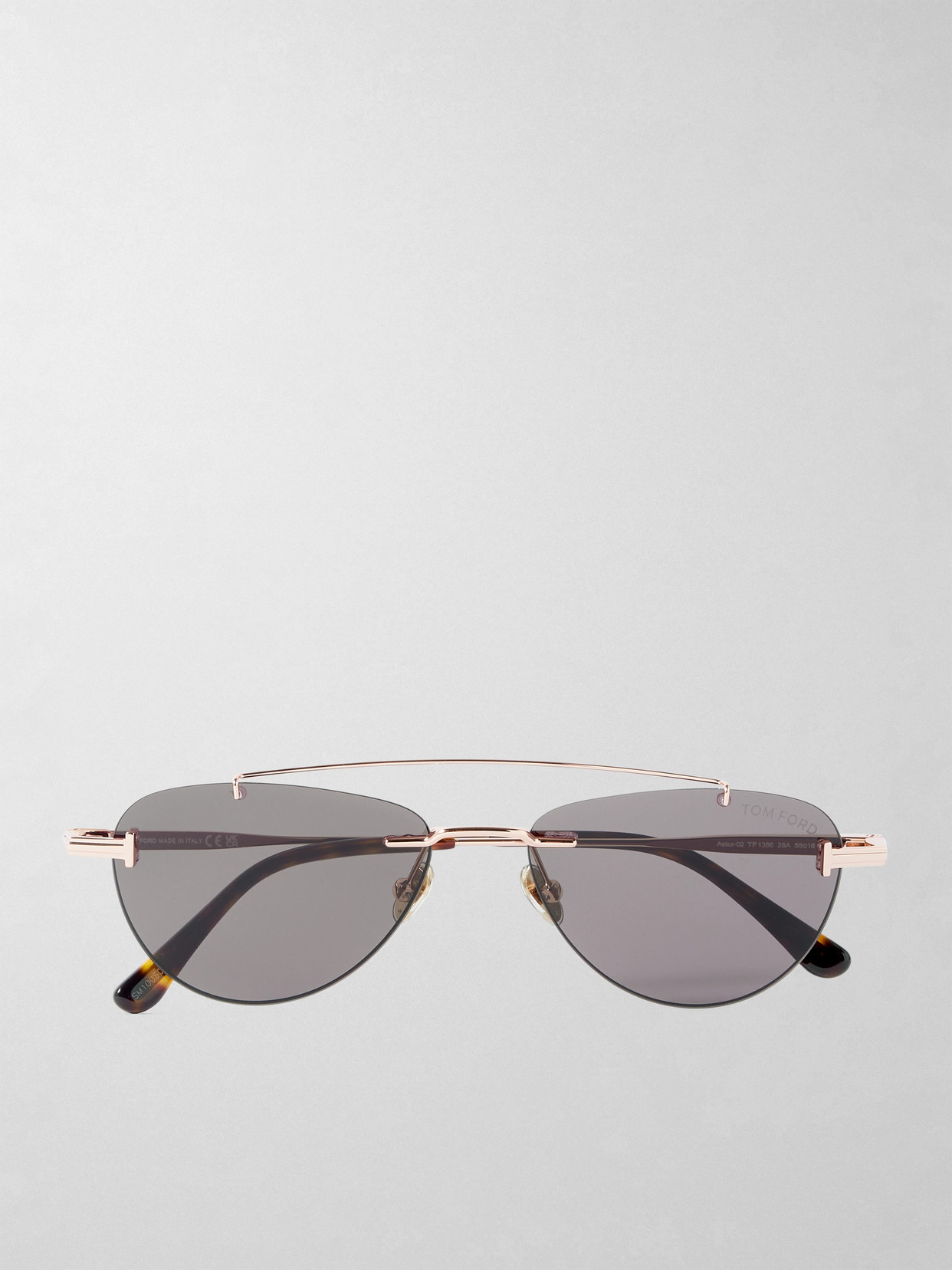 Tom Ford Astor Rimless Aviator-style Rose Gold-tone Sunglasses In Gray