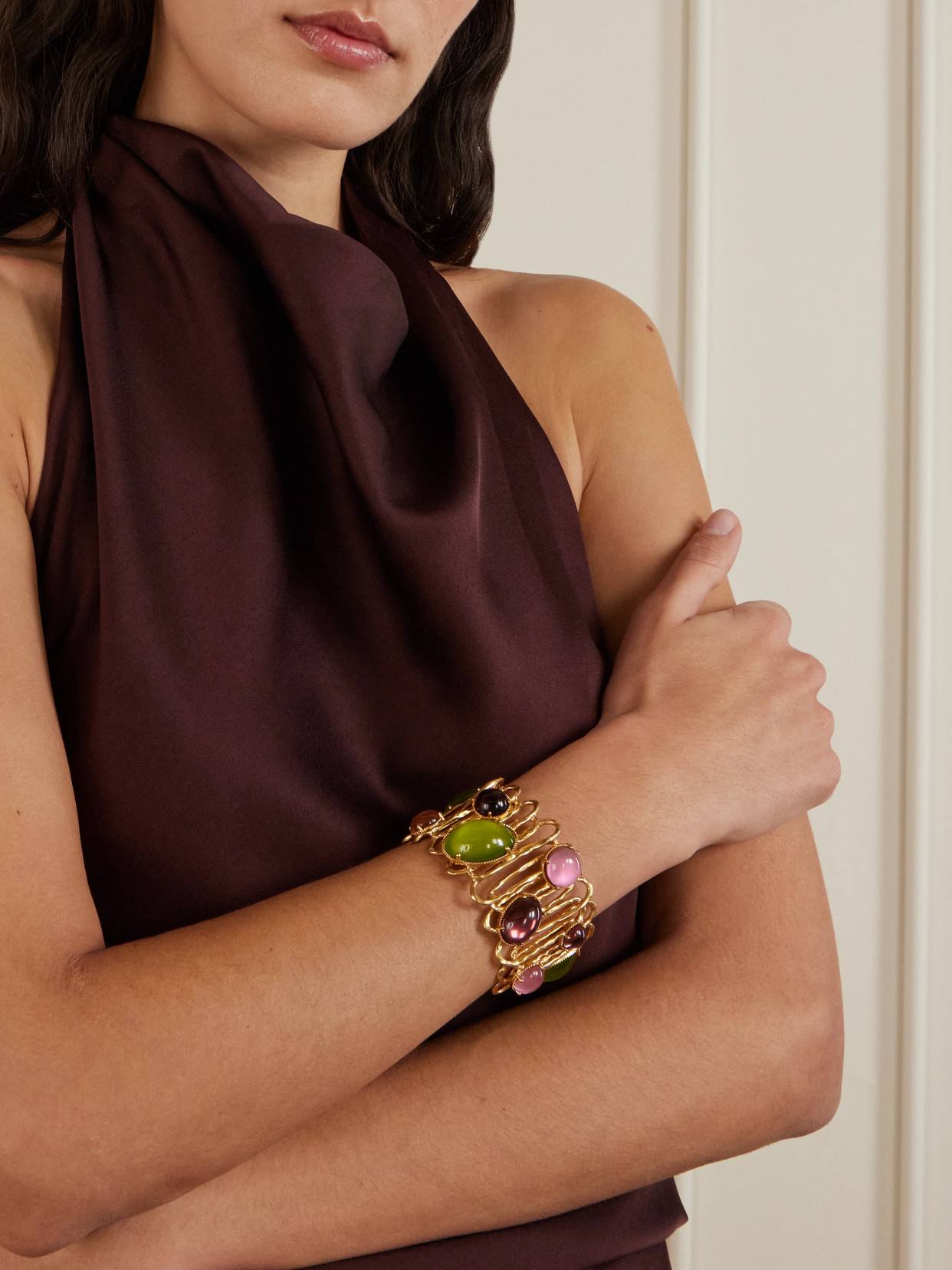Sonia Petroff Loop De Loop Gold-plated Glass And Resin Cuff In Multi