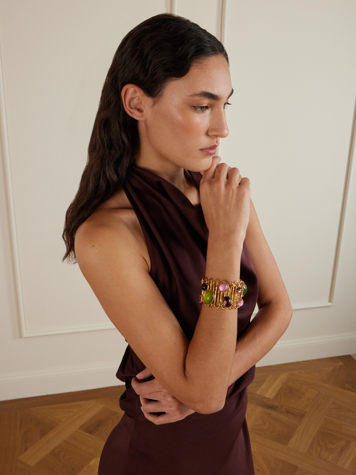 Sonia Petroff Loop De Loop Gold-plated Glass And Resin Cuff In Multi