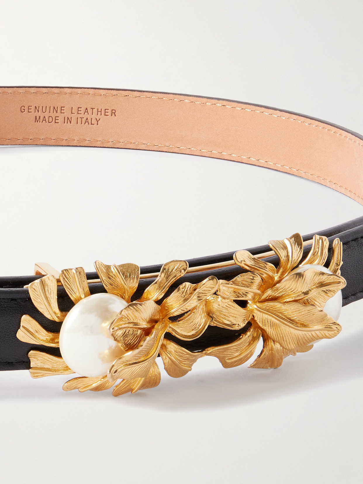 Sonia Petroff Moonflower Embellished Leather Belt In Black