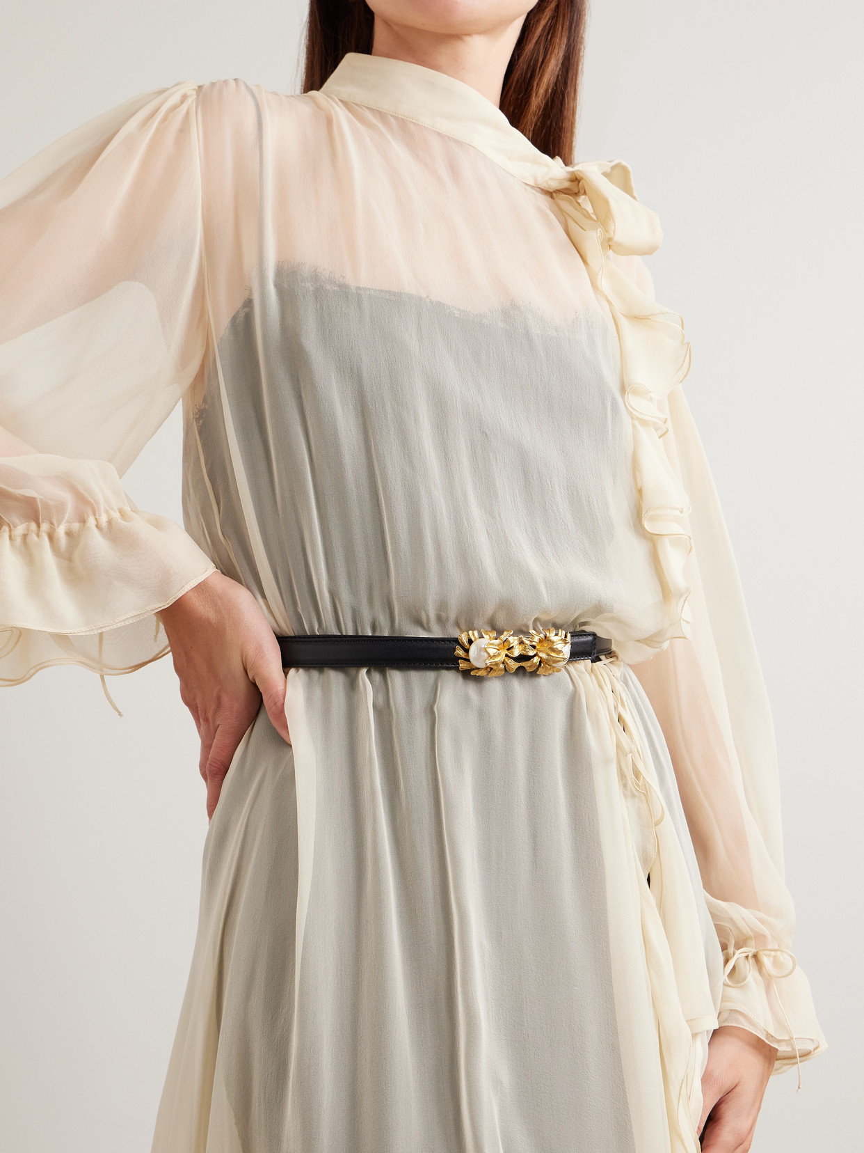 Sonia Petroff Moonflower Embellished Leather Belt In Black